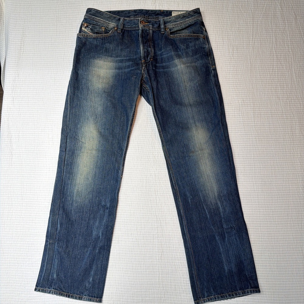 Diesel Men Zaghor Jeans Size 34x30 Actual Wash 008TA Destressed Button Fly Blue